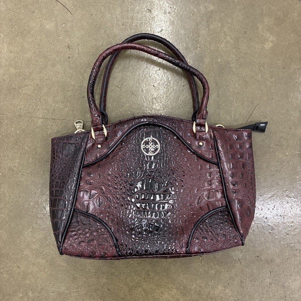 Stauer Burgundy Deep Red Croc Embossed Satchel Purse Handbag Faux Leather